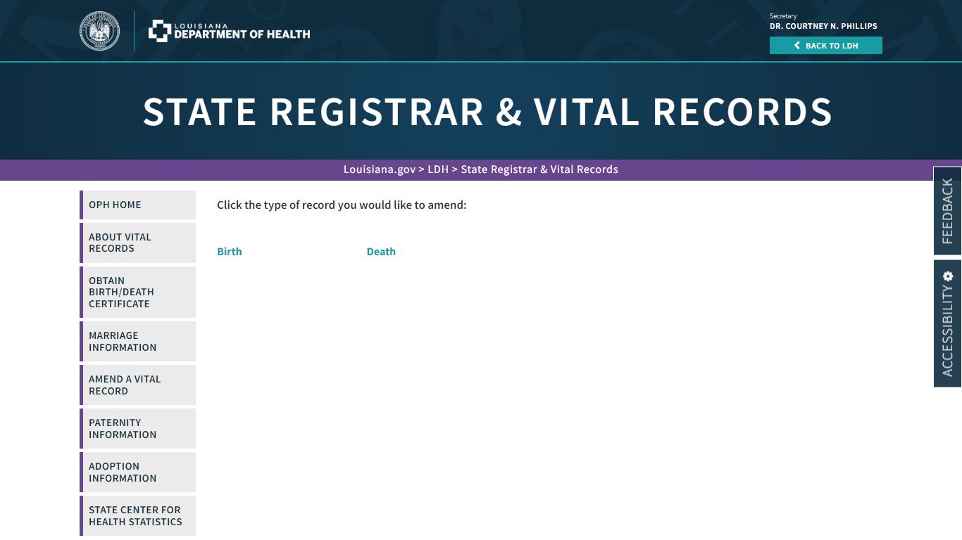 Vital Record Amendments | La Dept. of Health